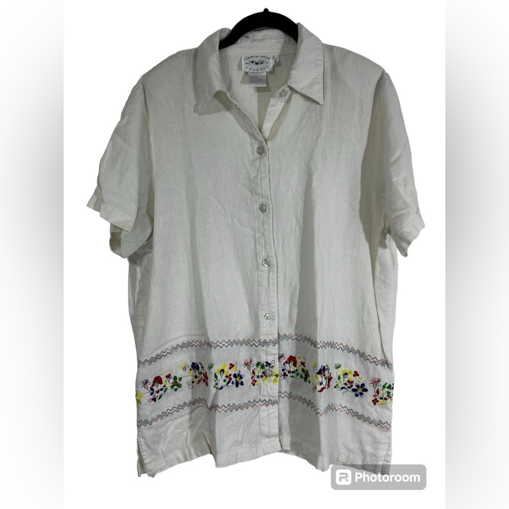 VTG Country Wear Cottagecore and Linen Blend Floral Button And Embroidered Sz L